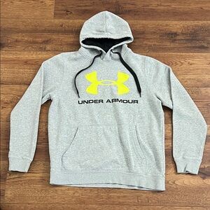 Under Armour Light Gray Hoodie with Yellow Logo - Size: Medium (Men’s)